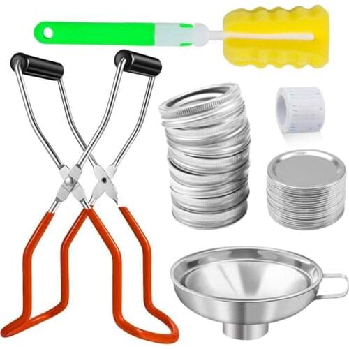 Canning Jar Lifter,Mason Jar Canning Lids,Wide-Mouth Clip Jar Lifter Funnel Sponge Brush and Canning Food Labels