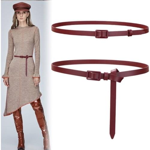 Cowskin Belt Lady Dermis Decorative Dresses Leisure Sweater Knotted Real Leather Belt Thin No Pin Strap Narrow Knot Waistbands
