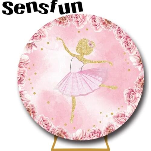Pink Dancing Girls Birthday Party Round Circle Backdrop For Photo Studio Flowers Glitter Photography Background Custom Photocall