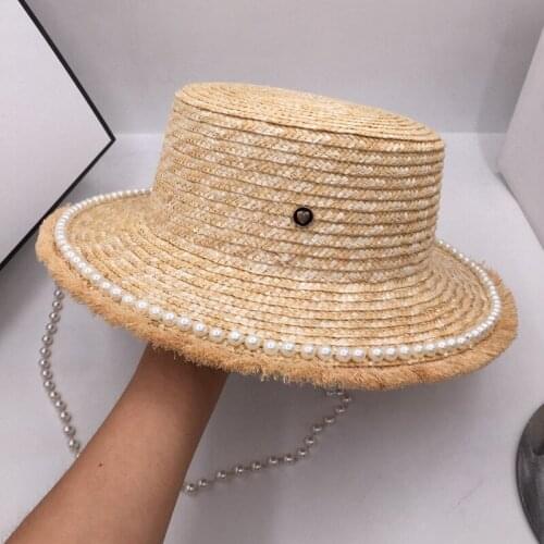 Summer new pearl elements of natural straw wide brim sun hat tide beach resort sunshade hat