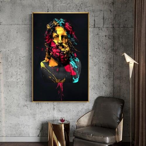 Sculpture of Zeus Oil Paintings on Canvas Greek Mythology Posters and Prints Abstract Portrait for Living Room Wall Art Pictures