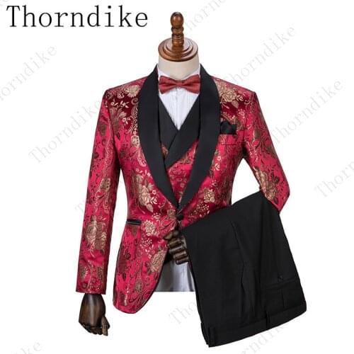 Classic style Groom Tuxedos Shawl Lapel Groomsman Suit Red Rich Flower Wedding suit Custom Made Man Suit Jacket+Pants+Vest