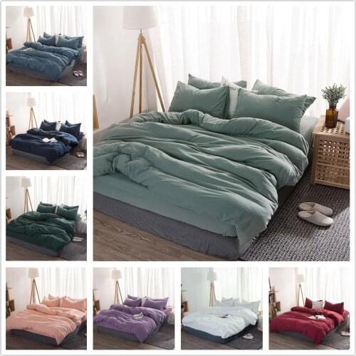 Solid Color 3/4 Pcs Bedding Set Microfiber Bedclothes Navy Blue Gray Bed Linens Duvet Cover Set Bed Sheet