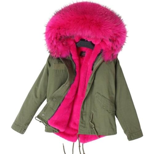 2021 Short Coat Thick Warm Streetwear Natural Raccoon Fur Collar Parka Faux Fur Liner Real Fur Coat New Fashion Winter Jacket