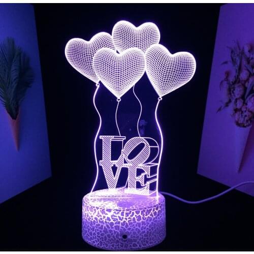 Love Balloons With Letters Ornaments 3D LED Lamp White Base 7 Color Changes With Remote Control for Valentine Day Birthday Gift