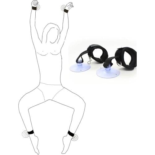 Adult Fantasy Shower Bathroom Bondage Sex Cuffs - Nylon Bands with Suction Cups Wrist/Ankle Restraints Cuffs Sex Toy for Couples