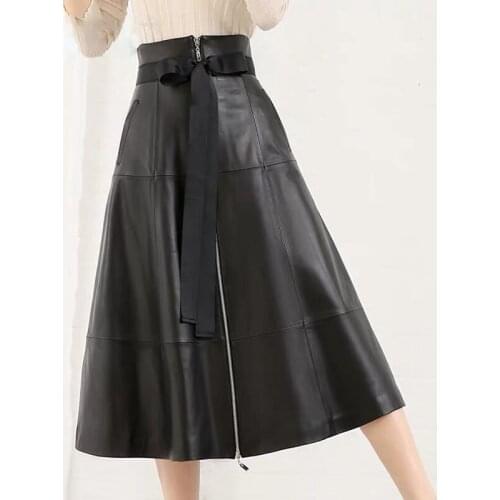 Genuine leather long skirt with zipper in front winter black sheepskin leather skirts 2020 new fashion skirts womens plus size