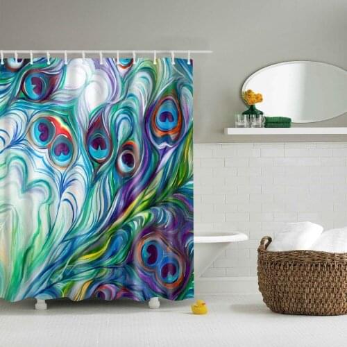 Peacock feather shower curtain Washable environmentally friendly shower curtain For bathroom with plastic hook TZ160824