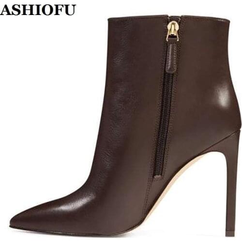 ASHIOFU New Hot Sale Handmade Ladies High Heel Boots Simple Style Party Prom Ankle Booties Big Size Evening Club Fashion Boots