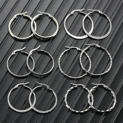 Stainless Steel Hoop Earrings For Women Charm Gold Silver Color Round Ring Earrings Statement Jewelry Wholesale