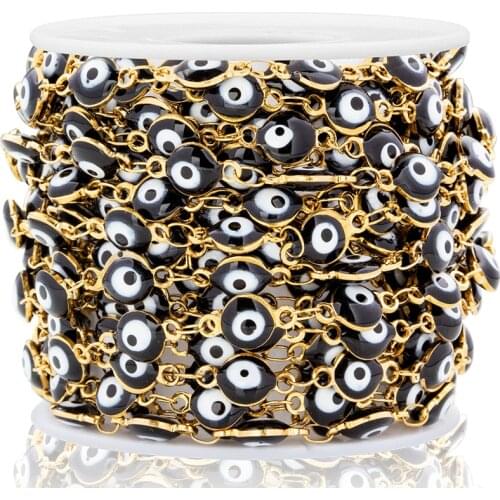 Gold Stainless Steel Black Evil Eye Chains Pendant Bracelet Jewelry Necklace Turkish Fashion Bead Chains Friendshiip Gift 1M 6mm
