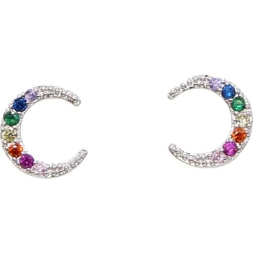 Rainbow cz crescent moon stud lovely girl stud Gold silver Color 2021 Christmas gift Moon earring