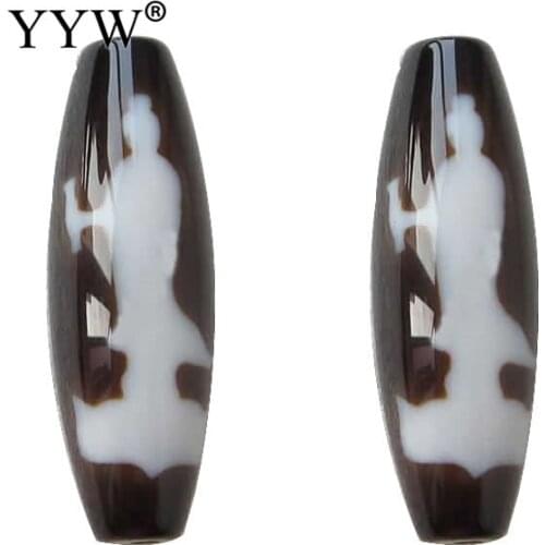1Pcs Natural Tibetan Dzi Beads, Oval, Guanyin Kuanyin & two tone, Grade AAA, 12x38mm, Hole:Approx 2mm