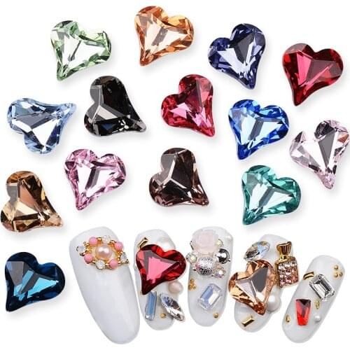 10pc nail 3D charms/gems /ynthetic diamond Heart shape Glass stone artificial water drill nails cute &&&8*9mm