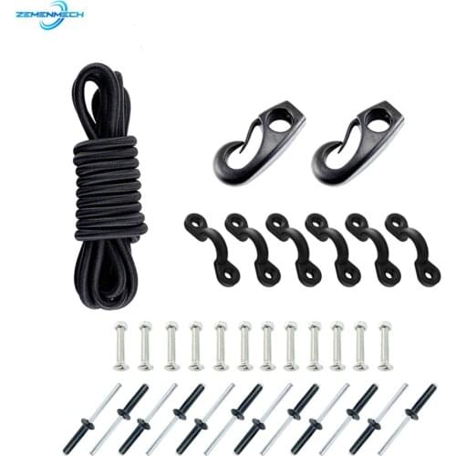 2.5m Black Bungee Rigging Kit With Screws Or Rivets Kayak Canoe Yacht Bungee Cord Ends Rope Pad Eyes Boat Accessories Marine