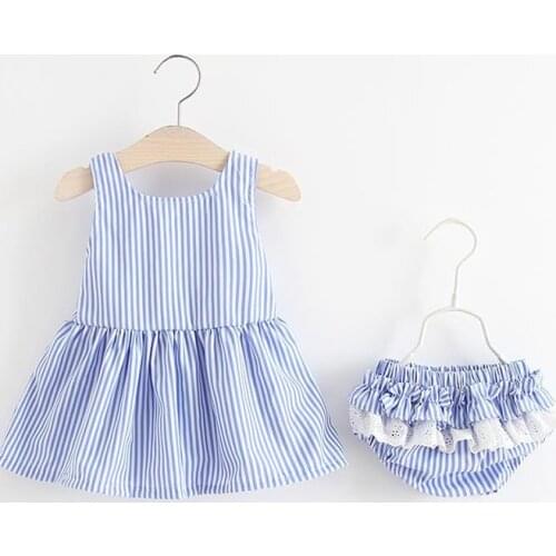 2pcs Summer Children Girl Dresses Sleeveless Baby Girls Clothes Sets Newborn Infant Party Dress suits sets