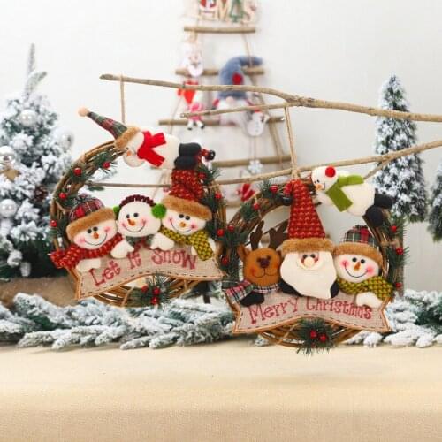 29cm Merry Christmas Santa Snowman Elk Doll Toy Wreath Garland Home Decor Xmas Tree Door Pendants Rattan Circle Drop Ornament