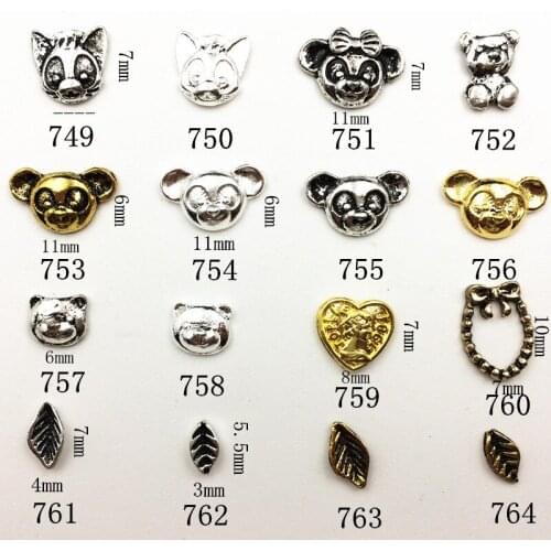 50pcs/pack Japan Korea Alloy Nail Art 3D Heart Bow Loop Leaf Mouse Fox Metal Accessorie for Phototherapy Nail Sticker DIY
