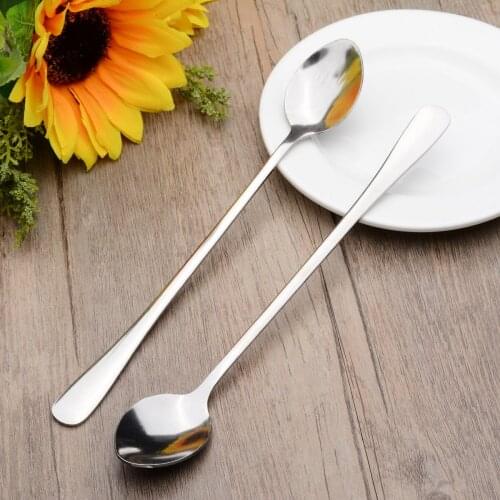 6pcs Metal Long Spoon Ice Cream Soda Western Scoop Milk Tea Mixing Spoons for Bar Dessert Shop Cafe Party Drinking Supplies