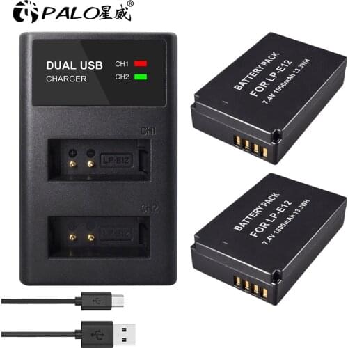 LP-E12 LP E12 LPE12 Li-ion Battery + LED USB Dual Charger for Canon EOS M50, EOS M100,100D Kiss X7 Rebel SL1 Camera