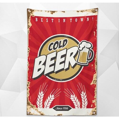 BESTINTOWN COLD BEER Shabby Retro Banner Wall Art Bar Winery Home Decor Beer Day Poster Hanging Chart Flag with 4 Metal Grommets