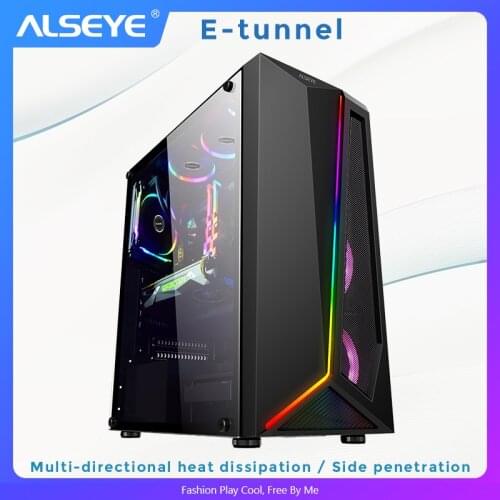 Alseye E-tunnel miditower computer case with led strip for games(just case, without cooling fan)