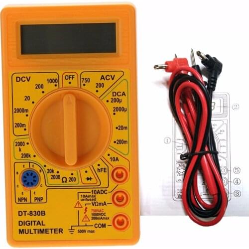 DT830B LCD Digital Multimeter AC DC Tester Analyzer Voltmeter Ammeter Ohmmeter With 2 Probes Measuring Tools