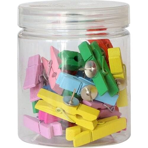 20pcs Push Pins Wood with Wooden Clips Pushpins Colored Decorative Tacks Thumbtacks for Cork Board Creative Photo Wall Offices
