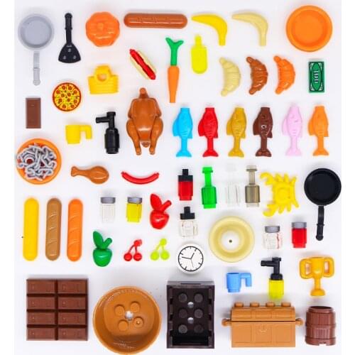 City Food Accessories Building Blocks Fish Bread Carrot vegetables Fruits kitchen Parts Friends Bricks toys compatible with lego