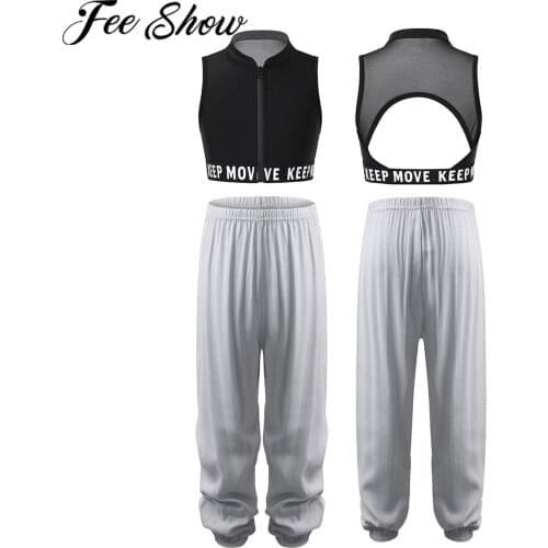 Kids Girls Sport Suit Workout Gymnastics Dance Outfits Sleeveless Racer Back Vest Top Harem Pants Children Hip Hop Clothing Sets