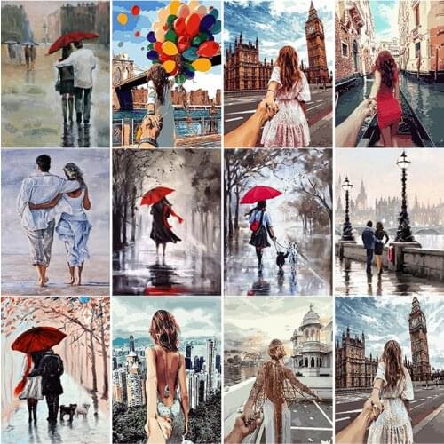 DIY 5D Diamond Embroidery Street Back View Cross Stitch Scenery Diamond Painting Full Square Round Drill Mosaic Home Decor Gift