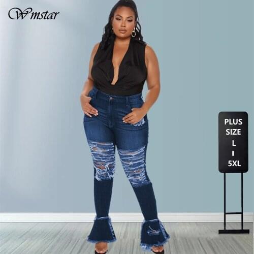 Jeans Women Plus Size 5XL High Waist Denim Flared Pants Fashion Streetwear Ripped Cargo Bottoms New Style Wholesale Dropshipping