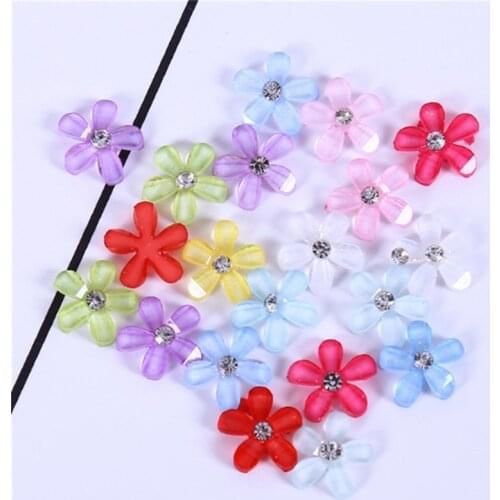 Julie Wang 40PCS Resin Flower Charms No Nail Random Mixed Colors Small Flat Back Flowers Pendant Jewelry Making Accessory Decor