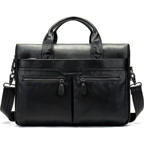 Genuine leather brown briefcase business travel handbag laptop bags