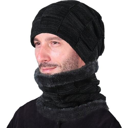 Neck Warmer Knitted Hat Scarf Set Fur Wool Lining Thick Warm Knit Beanies Balaclava Winter Hat For Men Women Skullie Chapeau Hat