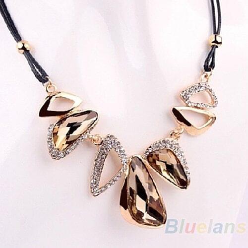 Fashion Hollow Out Geometric Gem Beads Drop Crystal Necklace Pendant