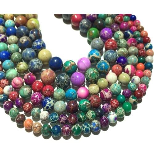 Wholesale Natural Stone Beads Sea Sediment Colorful Imperial Jasper Jewelry Making 4 6 8 10 12mm Gemstone Diy Bracelet Necklace