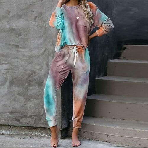 2021 Autumn Tie Dye pajama set women Sleep Wear Sleepwear Set Pjs Womens Pajamas Set Lounge Wear Sleeping Set Women Nightwear