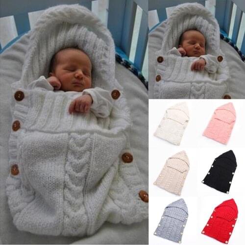 Baby Infant Swaddle Wrap Warm Wool Blends Crochet Knitted Hoodie Soft Swaddling Wrap Blanket Sleeping Bag for 7 Colors GT008
