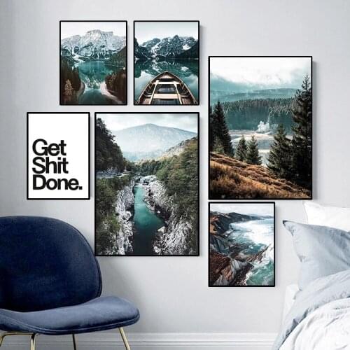 Nature Scenery Poster Scandinavian Mountain Lake Canvas Painting Wall Art Picture Print for Living Room Home Decor Office