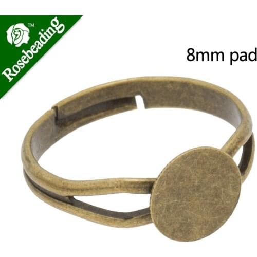 Antique Bronze Plated Adjustable Ring Blanks Base With 8mm Blank Round Pad,ring settings blank,ring blanks,Sold 20pcs/lot-C3461