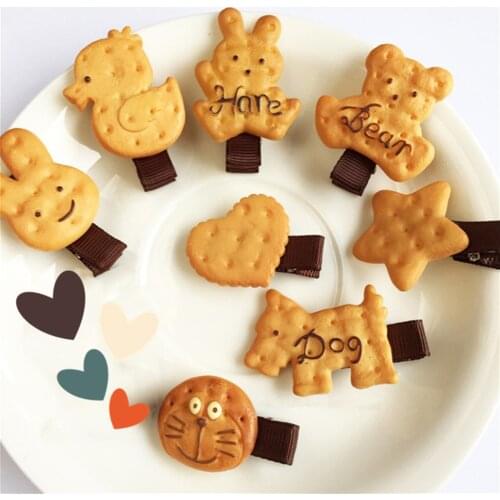 Simulation Cookie Bear Cat Dog Animal Heart Hairpin Hair Clip Hair Ring Elastic Rubber Bands Hair Rope For Baby Girls Cute