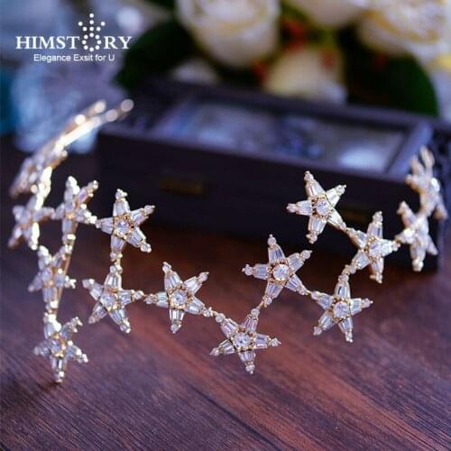 Romantic Sparkling Stars Wedding Hair Accessories Gold Brides Tiaras Crowns Crystal Hairbands Evening Hair Jewelry Accessories