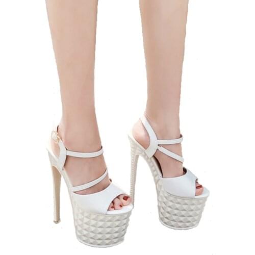 19cm Ultra High Heel Sandals Sexy Thin Heel Cross Strap Buckle Party Pumps Women Gladiator Platform Sandals Gold/White Sandals