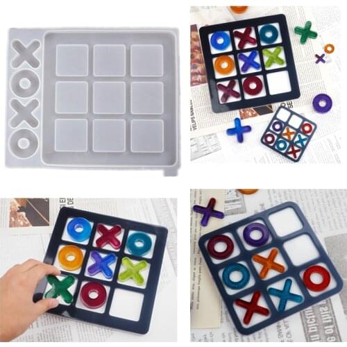 Creative Game Silicone Casting Mold Tic Tac Toe OX Chess Game Mirror mold for DIY Craft Epoxy Resin Handmade Mould
