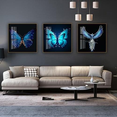 Nordic Blue Butterfly Peacock Poster Canvas Art Print Abstract Painting Modern Style Wall Pictures Living Room Home Decoration