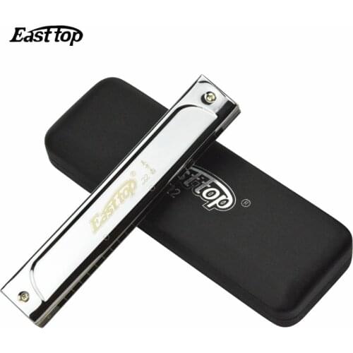 T22 Easttop 22 Holes Tremolo Harmonica Silver Harpa Metal Harmonica Woodwind Music Instrument Mouth Organ Professional Harps