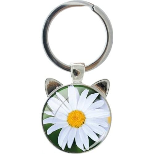 TAFRE Sunflower Image Interesting Shape Novelty Handmade Silver-plated Cat Ear Keychain Men And Women Accessories Jewelry