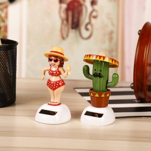 Solar Powered Dancing Shaking Head Doll Car Ornaments Cartoon Cactus Car Decoration Ornaments Auto Dashboard Creative Gifts