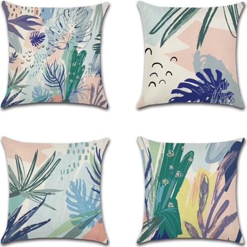 Tropical colorful Leaves Cushion Cover hand drawn watercolor tropical plant Pillow Cases Linen Car Decorative nordic Pillowcase